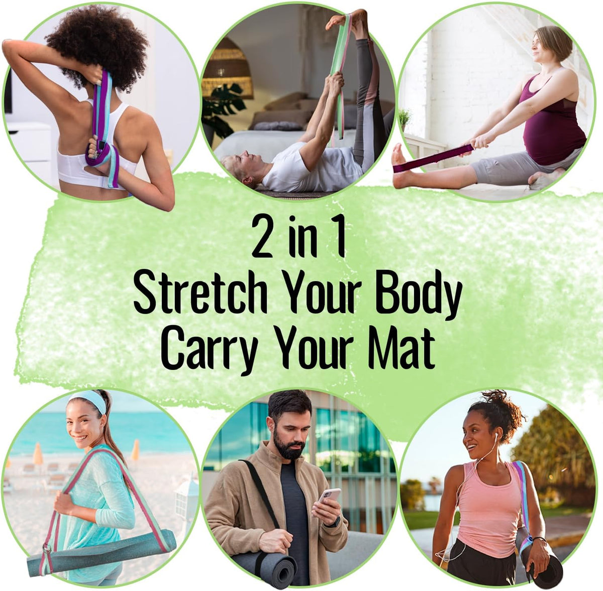 TECEUM 2 IN 1 Yoga & Mat Strap for Stretching – Cotton – 6/8/10 ft