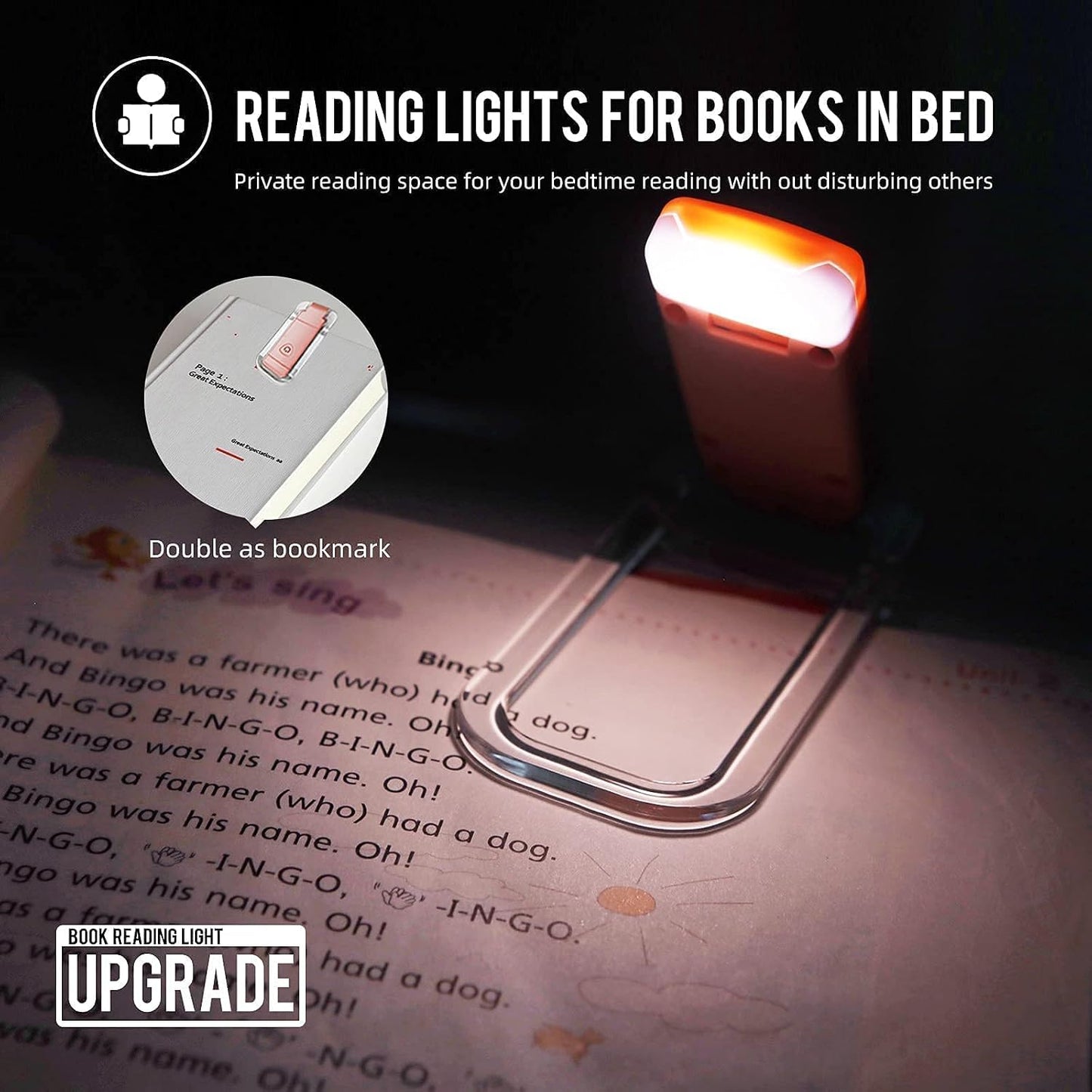 EGWASER Book Reading Light, Portable USB Rechargeable LED Clip on Book Lights for Reading in Bed, 3 Brightness Adjustable Dimmable Bookmark Light for Eye-Protection, Reading Lamp (White)