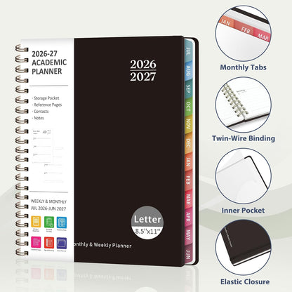 Planner 2026-2027, Weekly and Monthly Calendar Planner, JUL 2026 - JUN 2027 | A5(6.3'' x 8.5''), Hardcover, Agenda Book, Sprial Bound, Inner Pocket, Office and School Use