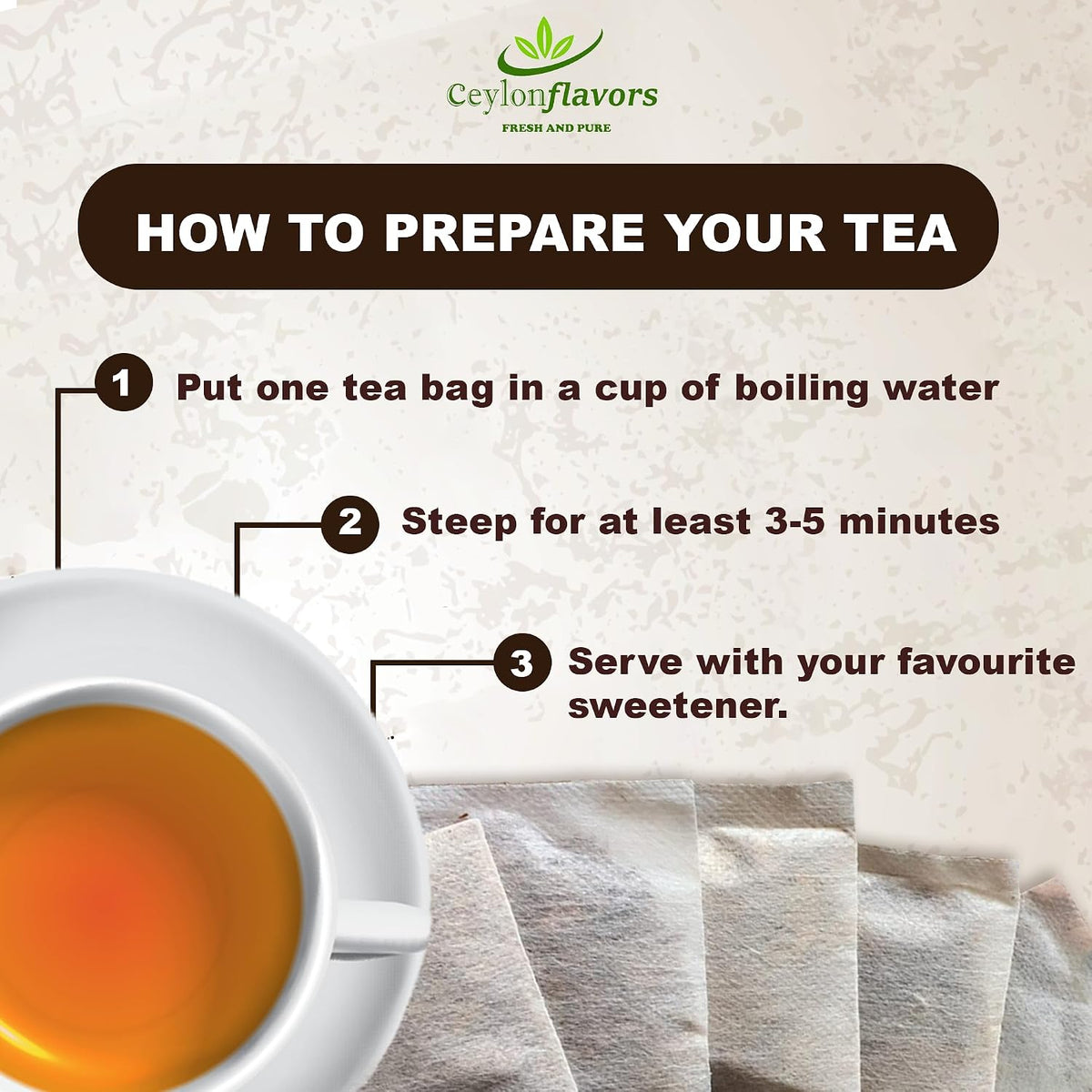 Ceylon Flavors Fresh and Pure Organic Ceylon Cinnamon, 30 Tea Bags, 100% Plant-Based Food-Grade Tea Bags, From Sri Lanka, USDA Certified Organic