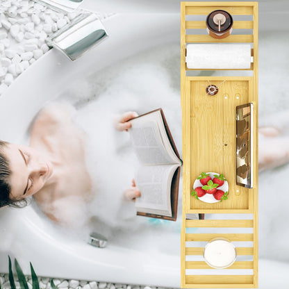 Premium Bamboo Bathtub Tray Caddy - Bath Tub Tray Table for Bathtub - Bath Caddy Tray for Bathtub, Expandable Size, Fits Most Bath Tubs