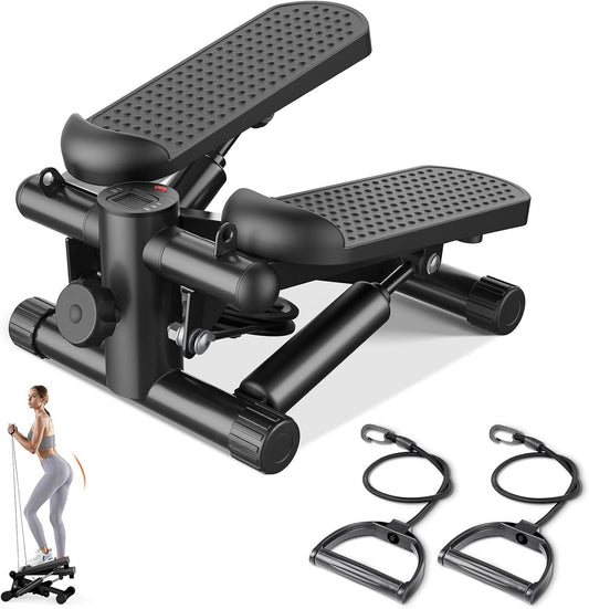 Sweetcrispy Mini Stair Steppers with Resistance Bands for Exercise at Home, Portable Exercise Twist Stepper Machine for Full Body Workout, 300LBS Capacity