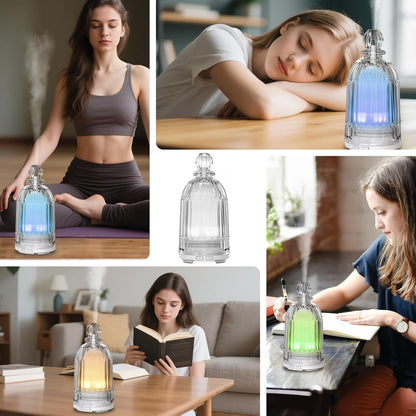 Glass Essential Oil Diffuser, Ultrasonic Aroma Diffuser Glass Cover & Plastic Reservoir with 7 LED Color Changing Light, Auto Shut-Off for Home Office Spa, 120ml(Black Base)