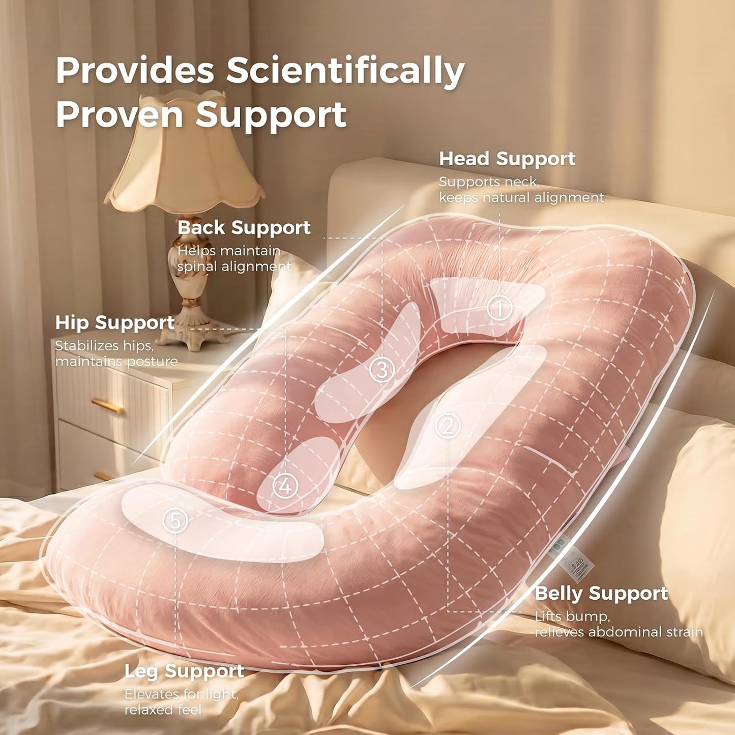 Momcozy Pregnancy Pillows with Cooling Cover, U-Shaped Full Body Maternity Pillow for Side Sleepers 57 Inch - Support for Back, Hip, Belly, Legs for Pregnant Women