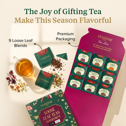 VAHDAM Loose Leaf Tea Gift Set (9 Unique Floral/Fruity Blends) 18+ Cups