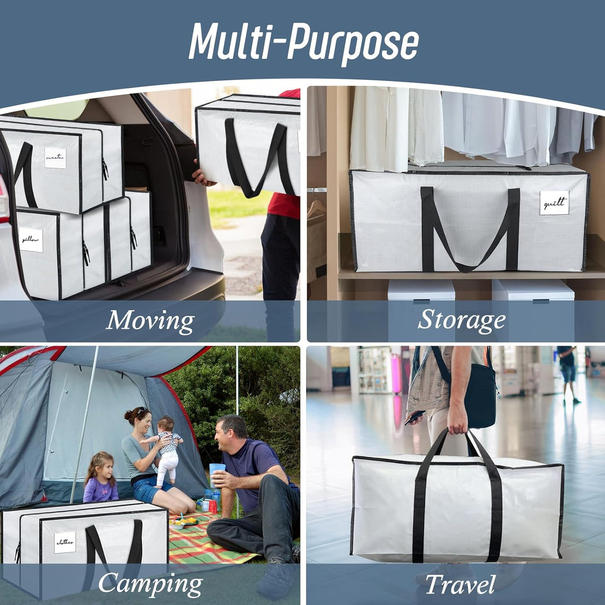 Extra Heavy Duty Large Moving Bags with Strong Zipper, Dark Blue