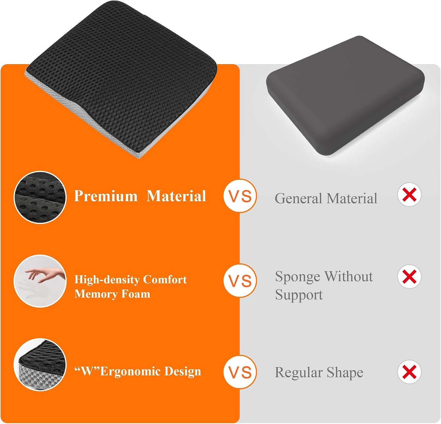 kingphenix Premium Car Seat Cushion, Memory Foam Driver Seat Cushion to Improve Driving View- Coccyx & Lower Back Pain Relief - Seat Cushion for Car, Truck, Office Chair (Leather Black)
