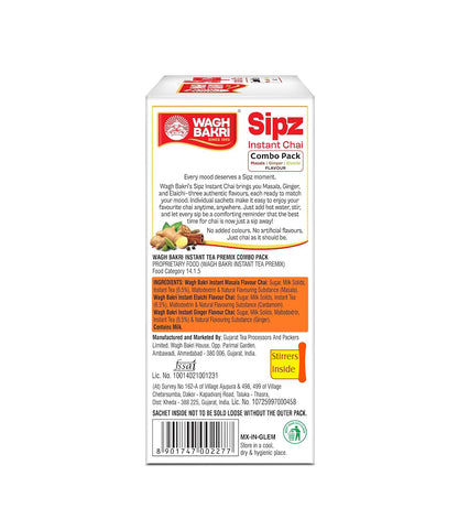 Wagh Bakri Instant Tea Premix, Masala, Cardamom & Ginger - 4 Sachets Each, Total 12 Sachet [International Pack]