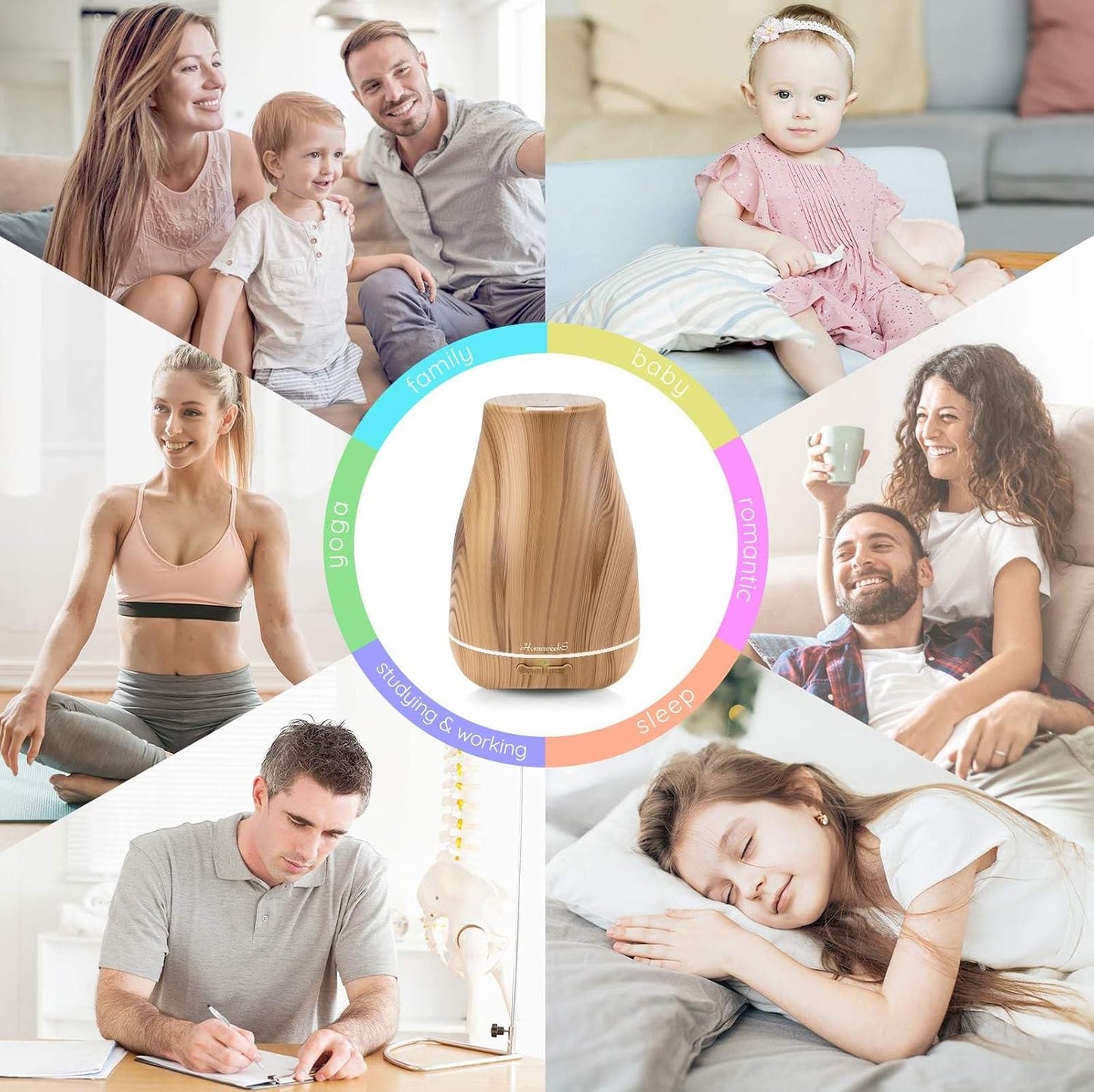 Homeweeks Diffusers, 100ml Colorful Essential Oil Diffuser with Adjustable Mist Mode, Auto Off Aroma for Bedroom/Office/Trip (100 ML 1 Pack)