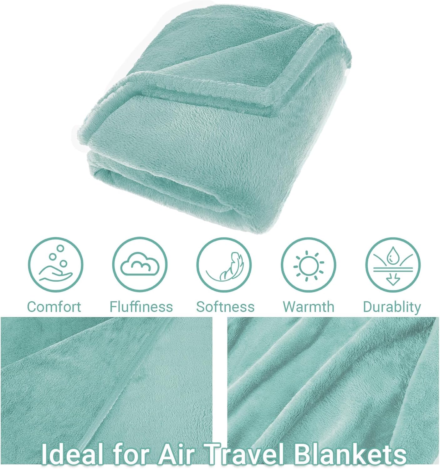Compact Travel Blanket for Airplane, Premium Soft 2-in-1 Blanket with Pillowcase and Carry Bag, Lightweight Travel Essentials with Luggage Sleeve and Backpack Clip, Mint Green