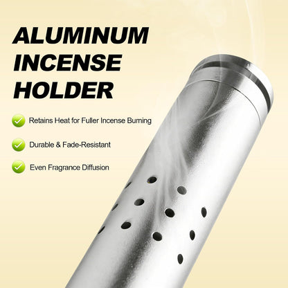 Aluminum Alloy Incense Holder for Sticks, Hanging Incense Burner Holder with Ash Catcher & Hook, Outdoor Incense Stick Holder, with 20 Incense Sticks, for Home, Outdoor, Camping, Meditation, Yoga, Spa