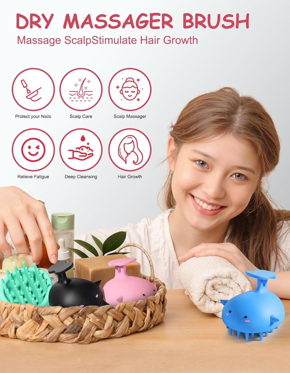 Scalp Massager Hair Growth, Silicone Scalp Scrubber Shower Shampoo Brush | One-Piece Silicone Scalp Exfoliator, Wet & Dry Hair Care, No Seams to Trap Water or Grime, Flakes and Buildup