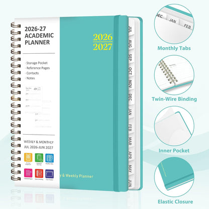 Planner 2026-2027, Weekly and Monthly Calendar Planner, JUL 2026 - JUN 2027 | A5(6.3'' x 8.5''), Hardcover, Agenda Book, Sprial Bound, Inner Pocket, Office and School Use