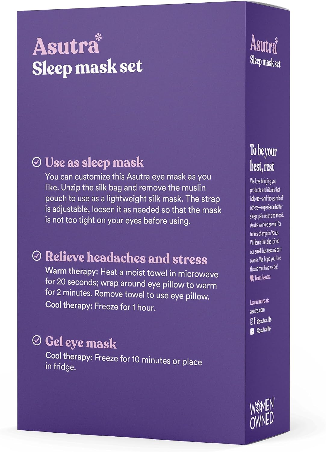 ASUTRA Silk Eye Pillow for Sleep, Black - Filled w/Lavender Buds & Flax Seeds, Weighted Eye Mask, Meditation & Light Blocking Blindfold, Cooling Gel Mask Included