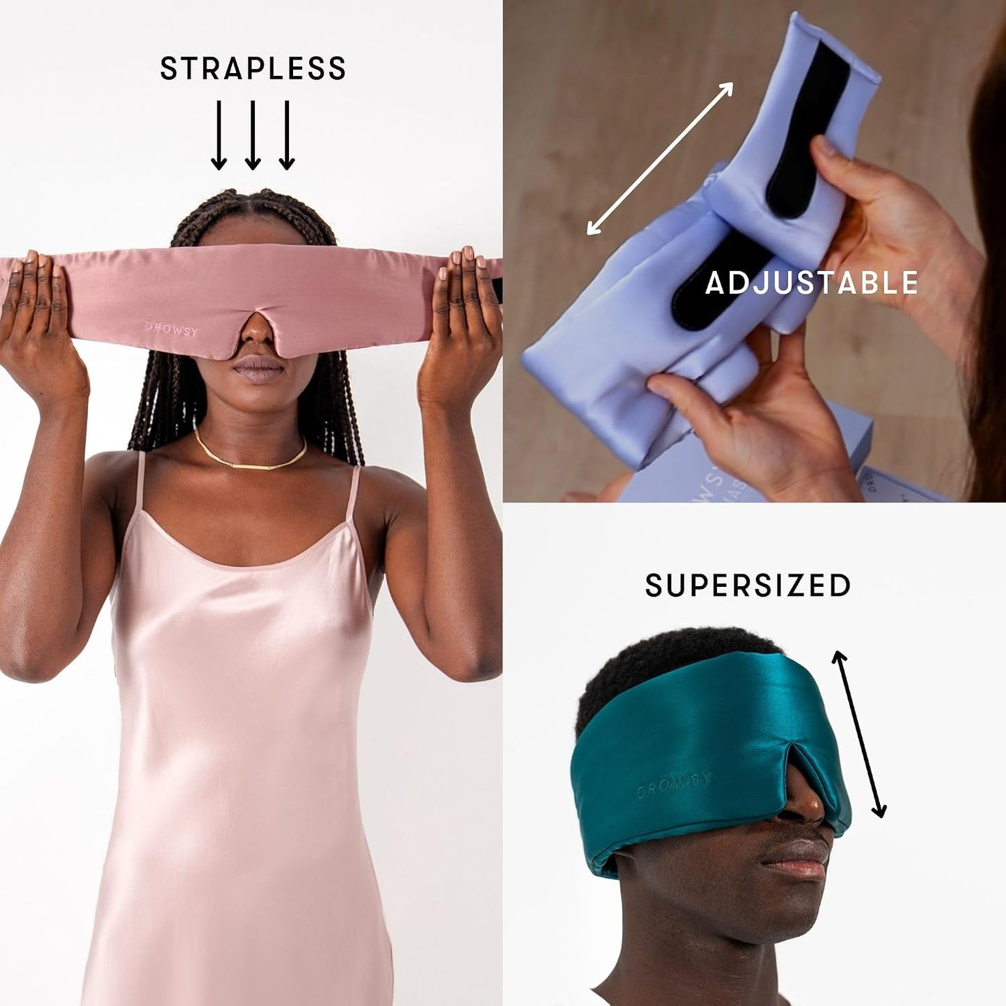 DROWSY Silk Sleep Mask - Face-Hugging, Padded Cocoon for Luxury Sleep in Total Darkness - 100% Pure Mulberry Silk (Black Jade)