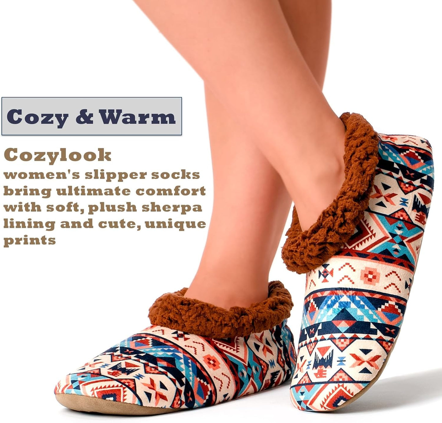 Cozylook Fuzzy Slippers for Women Indoor Soft Sole Slipper Socks with Non Slip Grippers Warm Fluffy
