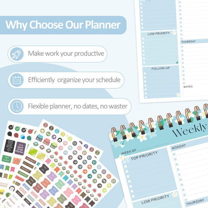 Weekly To Do List Notepad, 52 Sheets, Undated Weekly Planner, Letter Size | 8.5"x11", 100GSM, Thick Paper, Twin-Wire Spiral Bound, Tear Off Desk Pad, For Women & Man, Home School & Office Work