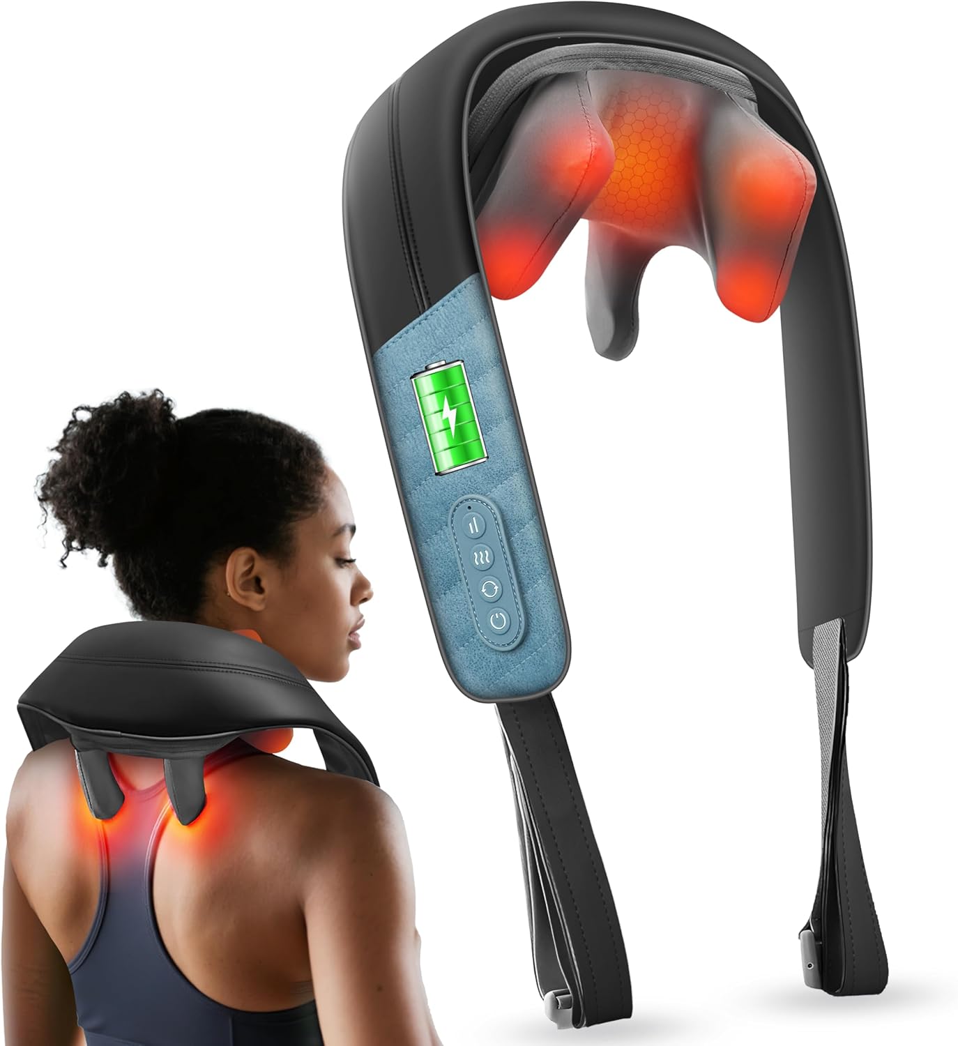 COMFIER Cordless Neck and Shoulder Massager with Heat, Wearable 4D Shiatsu Deep Tissue Kneading for Desk Workers and Drivers, Hands-Free Straps, FSA Eligible HSA Gift