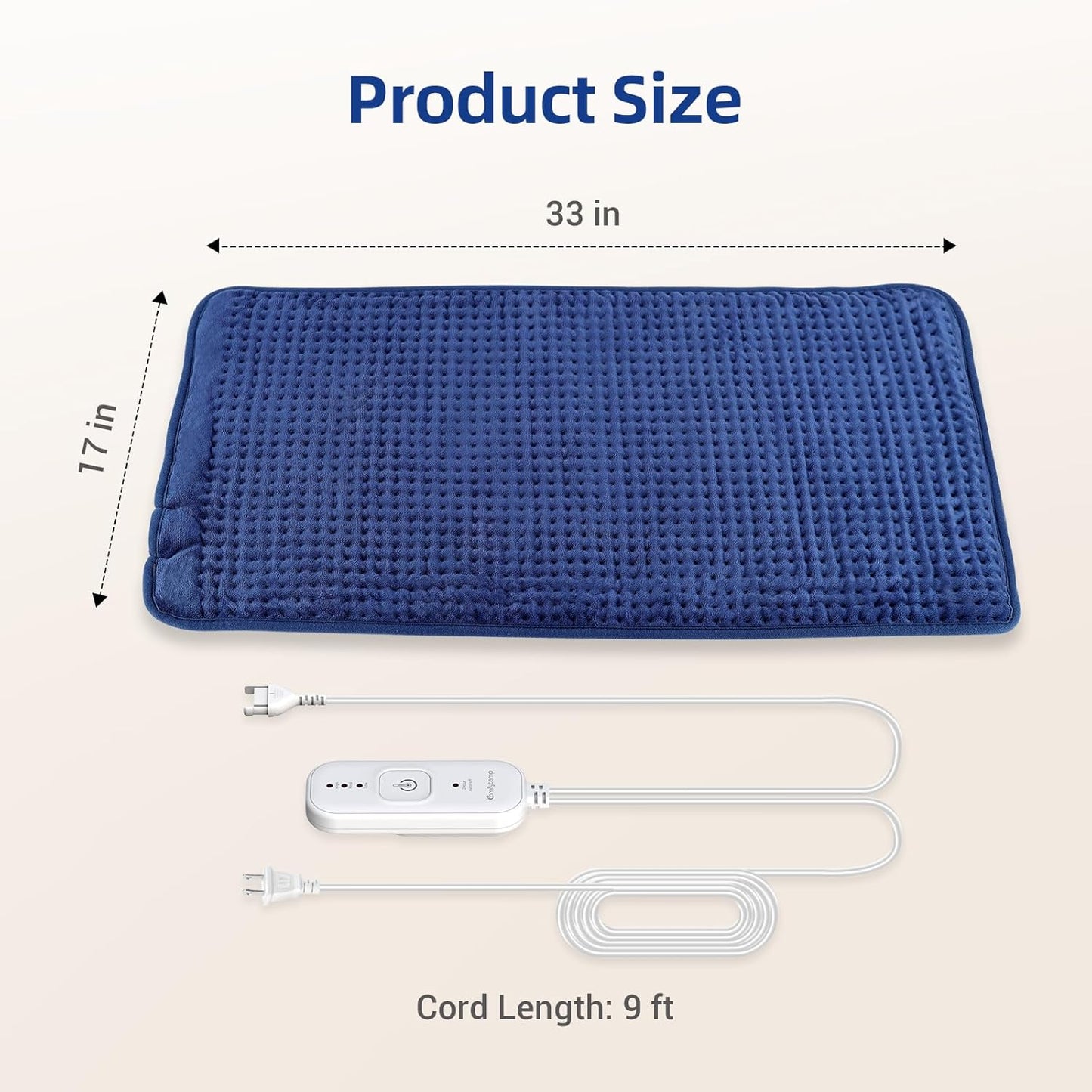 Comfytemp Extra Large Heating Pad for Back & Period, 33''x 17'' King Size FSA Eligible Pack, Birthday Gifts for Women Men Mom Dad, HSA Electric XL Heat Wrap for Body/Shoulder/Neck/Knee, Washable, Blue