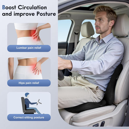 Coverado Car Lumbar Support Pillow and Car Neck Pillow Kit, Ergonomic Design Car Headrest Pillow for Driving, Relax Back Head Muscles Relieve Driving Fatigue, Breathable & Removable Cover, Gray