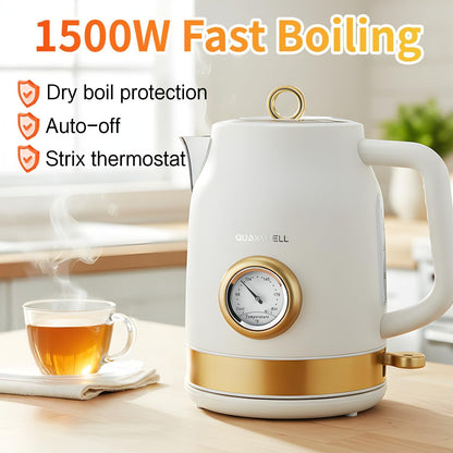 Retro Electric Tea Kettle, 1.7L, Matte White and Gold