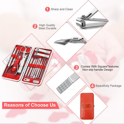 Yougai Manicure Set 18 Pieces Professional Nail Clippers Pedicure Kit Men Women, Stainless Steel Fingernail Toenail Cutters, Nail Care Grooming Tools with Leather Travel Case