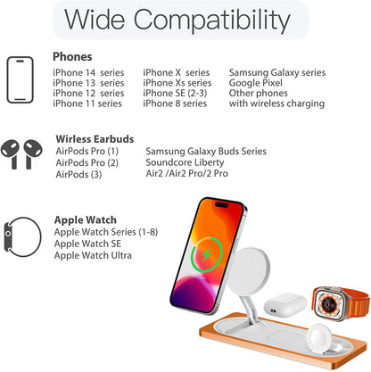 PETINO 3 in 1 Wireless Charging Station for Apple Devices with MagSafe