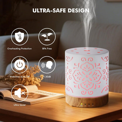EQUSUPRO Essential Oil Diffuser 300ml Metal Electric Ultrasonic Diffuser for Large Room with Auto Shut-Off, 4 Timer Setting &7 Colors Night Light for Home