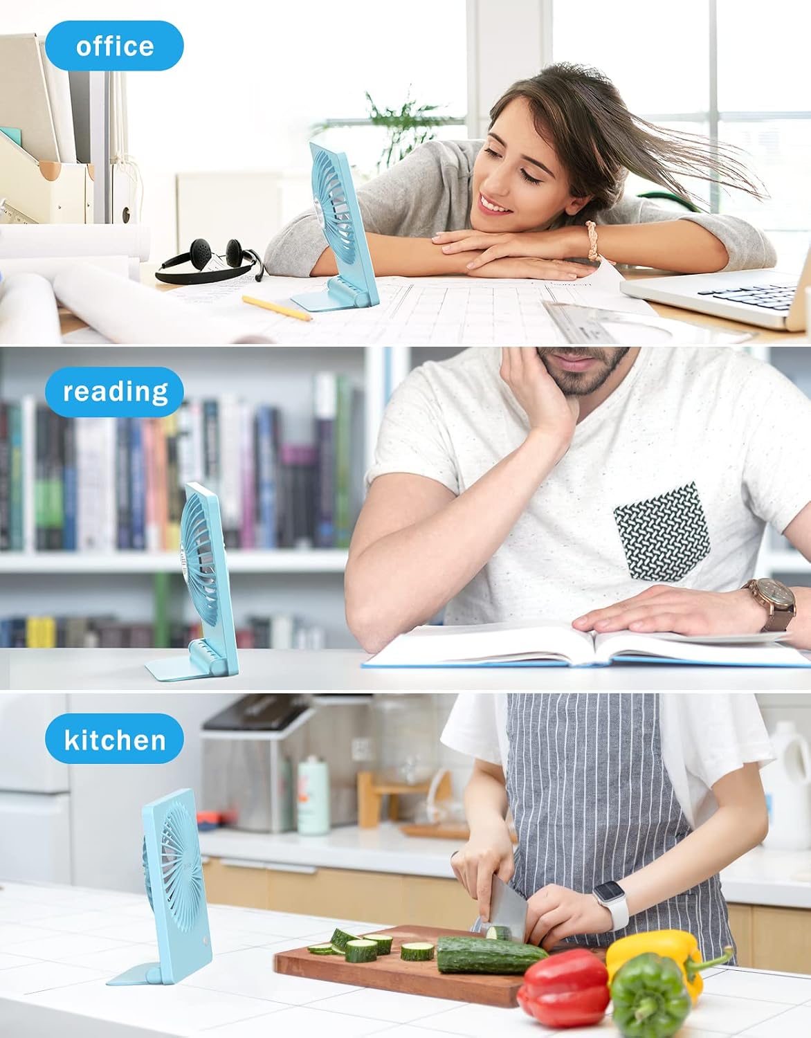 Zuvas Desk Fan Battery Operated Fan Rechargeable 180°Tilt Folding Personal Fan Ultra Quiet Small Portable 3 Speed Adjustable Strong Wind Fan For Office Bedroom Home Desktop Camping (White)