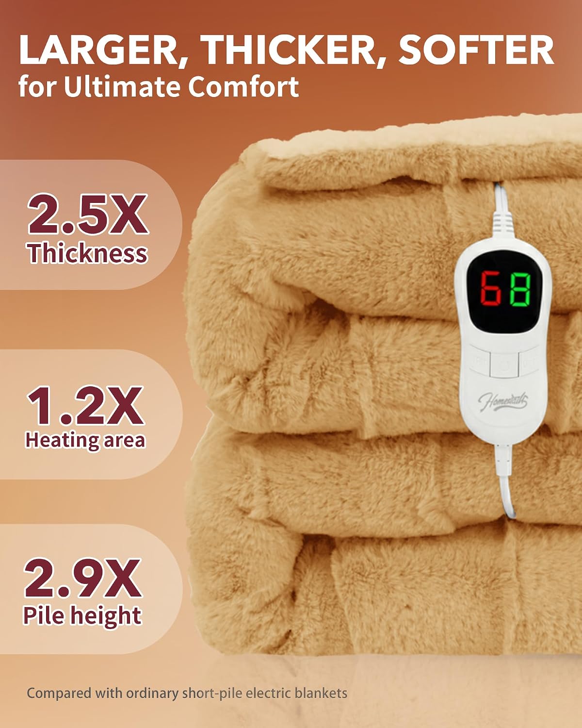 Homemate Electric Heated Blanket Twin - 62"x84" Heating Bed Blankets Throw with 10 Heating Levels 8 Hours Auto Off Fast Heating Over-Heated Protection Ultra Soft Warm Flannel ETL Certified Grey - Colors A