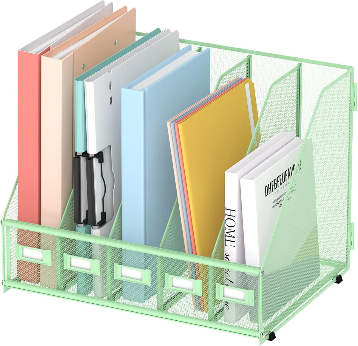 SUPEASY Desk Organizers Metal Desk Magazine File Holder with 5 Vertical Compartments Rack File Organizer for Office Desktop, Classroom, Home Workspace, Black