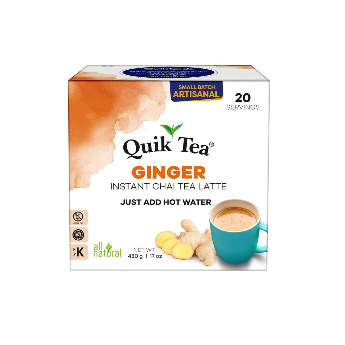 QuikTea Instant Chai Tea Latte Mix, Ginger, 20 Sachets