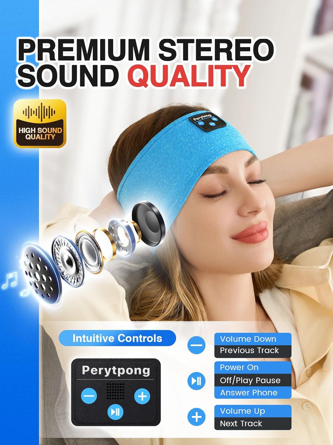 Perytong Sleep Headphones Wireless, Bluetooth Sports Headband Headphones with Ultra-Thin HD Stereo Speakers Perfect for Sleeping,Workout,Jogging,Yoga,Insomnia, Air Travel, Meditation (Grey)