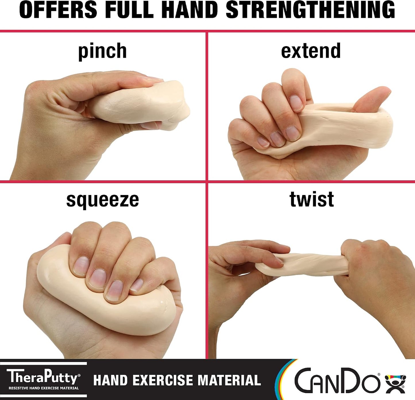 CanDo TheraPutty Standard Hand Exercise Putty For Rehabilitation, Exercises, Hand Therapy, and Occupational Therapy. Use To Strengthen Hand Muscles, Improve Fine Motor Skills, And Decrease Stress