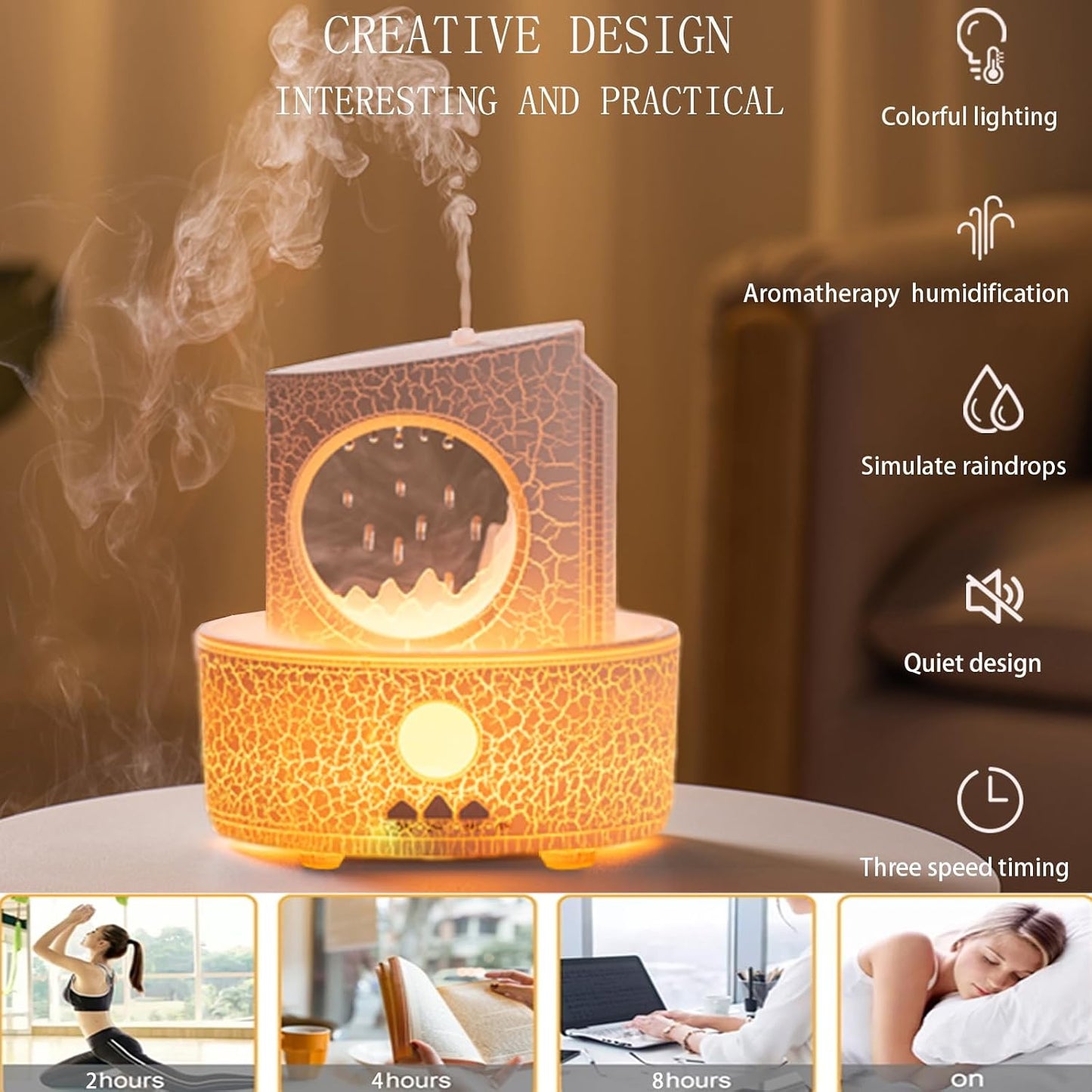 Aromatherapy Humidifier for Sleep Relaxation, Raindrop Humidifiers,Aromatherapy Diffuser with 3 LED Color Changing Lights and Auto-Off, Air humidifier Suitable for Home, Office