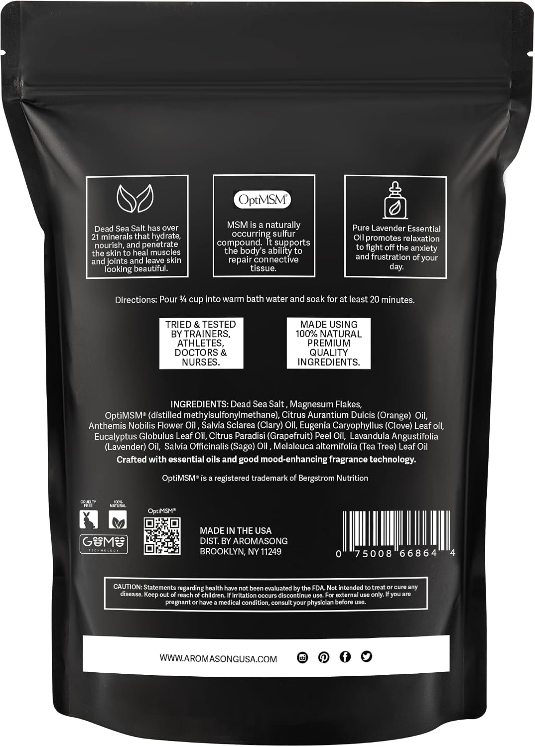 Aromasong Muscle Recovery Bath Soak - Enriched with Dead Sea Salt, OptiMSM, Magnesium Flakes & Essential Oils | Pain Relief Bath Soak for Post-Workout Soreness | Made in USA, 14 oz Bag