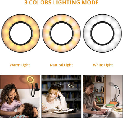 Woputne Desk Lamp Clip Light, 10 Dimmable Brightness 3 Light Modes Reading Light, Clamp Bedside Lamp for Painting, Craft, Study (Black)