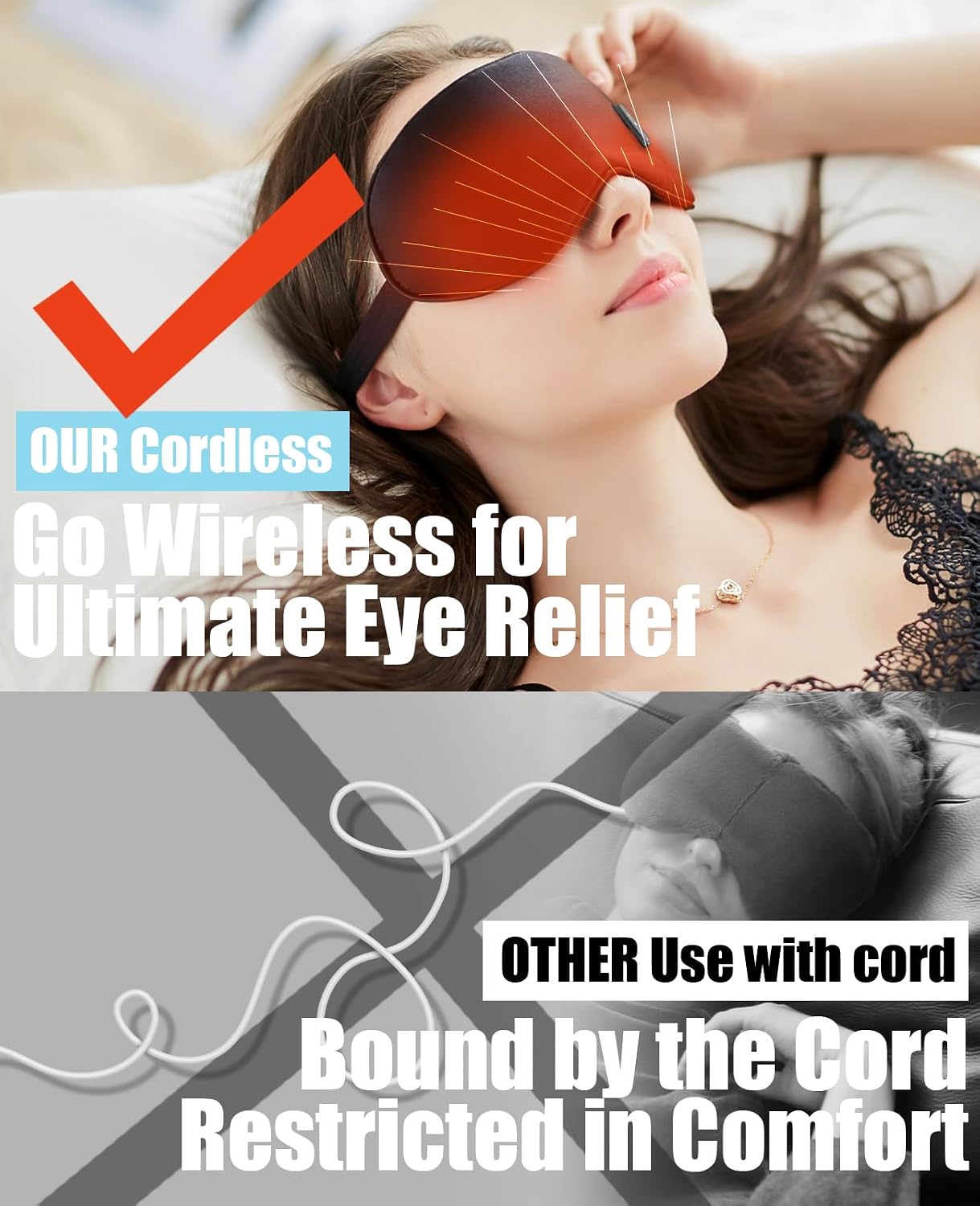 Cordless Heated Eye Mask for Dry Eye Relief, Improved Sleep, Electric Eye Heating Pad for Airplane Sleeping Travel,Washable(Navy)