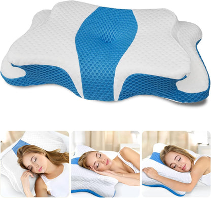 CHxxy Cervical Neck Pillow for Pain Relief Sleeping, Memory Foam Pillows, Ergonomic Side Sleeper Pillows, Cooling Orthopedic Neck Support Pillow for Back Stomach Sleepers-Queen Size Grey&Grey