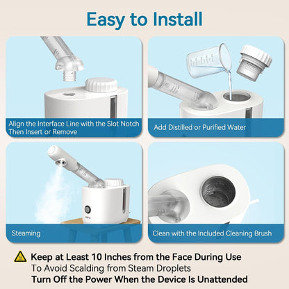 Facial Steamer Nano Ionic Face Steamer with 360° Rotating Arm, Esthetician Facial Steamer for Deep Cleaning, Portable Spa Facial Machine for Home Salon