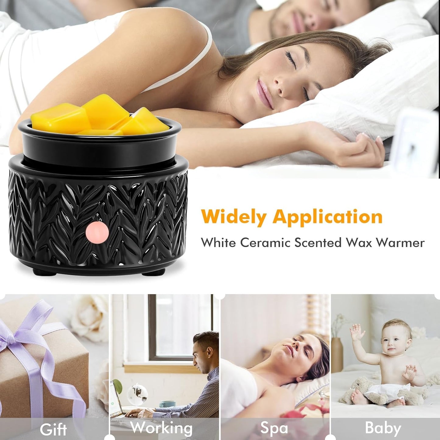 EQUSUPRO Wax Melt Warmer for Scented Wax Melts 3-in-1 Electric Ceramic Candle Wax Warmer Burner Fragrance Wax Melter for Home Office Bedroom Gift & Decor (Leaf)