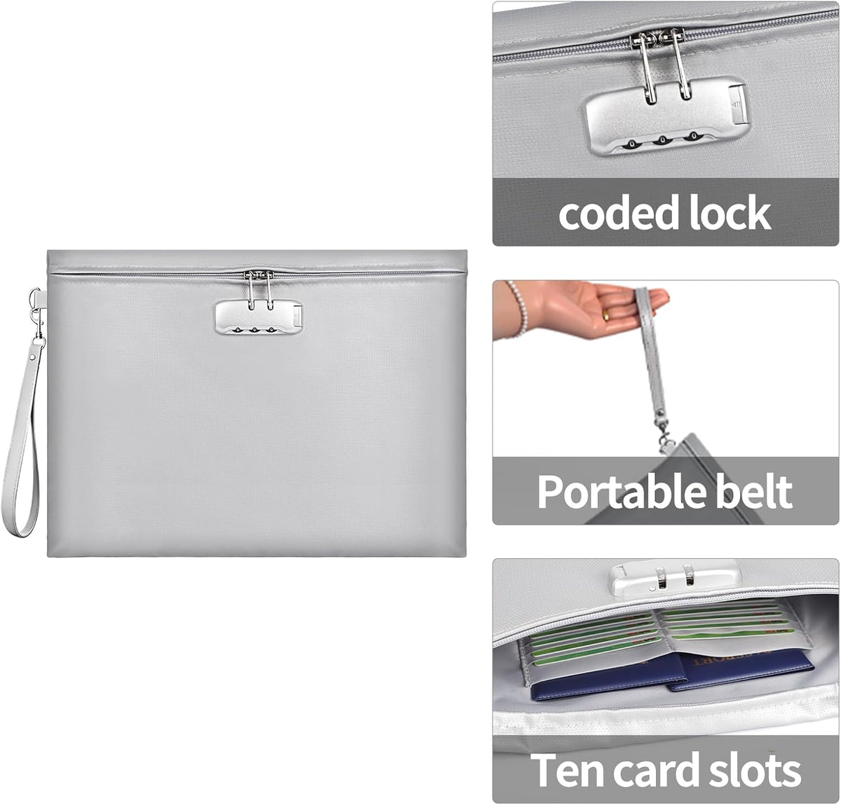 Fireproof Document Bag with Lock,Waterproof Money Pouch,14.3"x10.2"