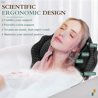 Bath Pillow RUVINCE Ergonomic Luxury Bathtub Pillow with Head,Neck, Shoulder and Back Support, 4D Bath Pillows for tub with 6 Powerful Suction Cups, Fits All Bathtub