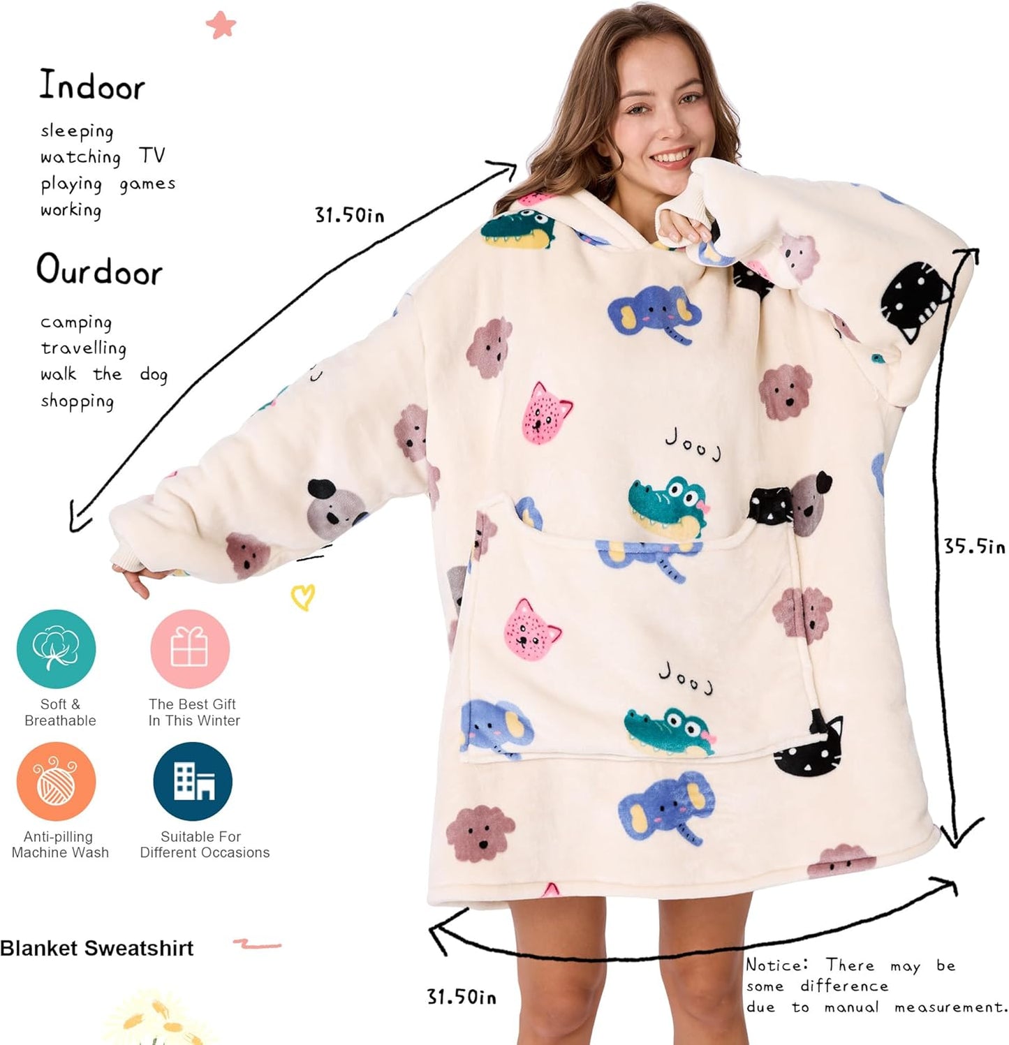 Aemilas Wearable Blanket Hoodie - Warm Sherpa Blanket Sweatshirt as Gifts for Adult Women Mom Men, One Size Fits All