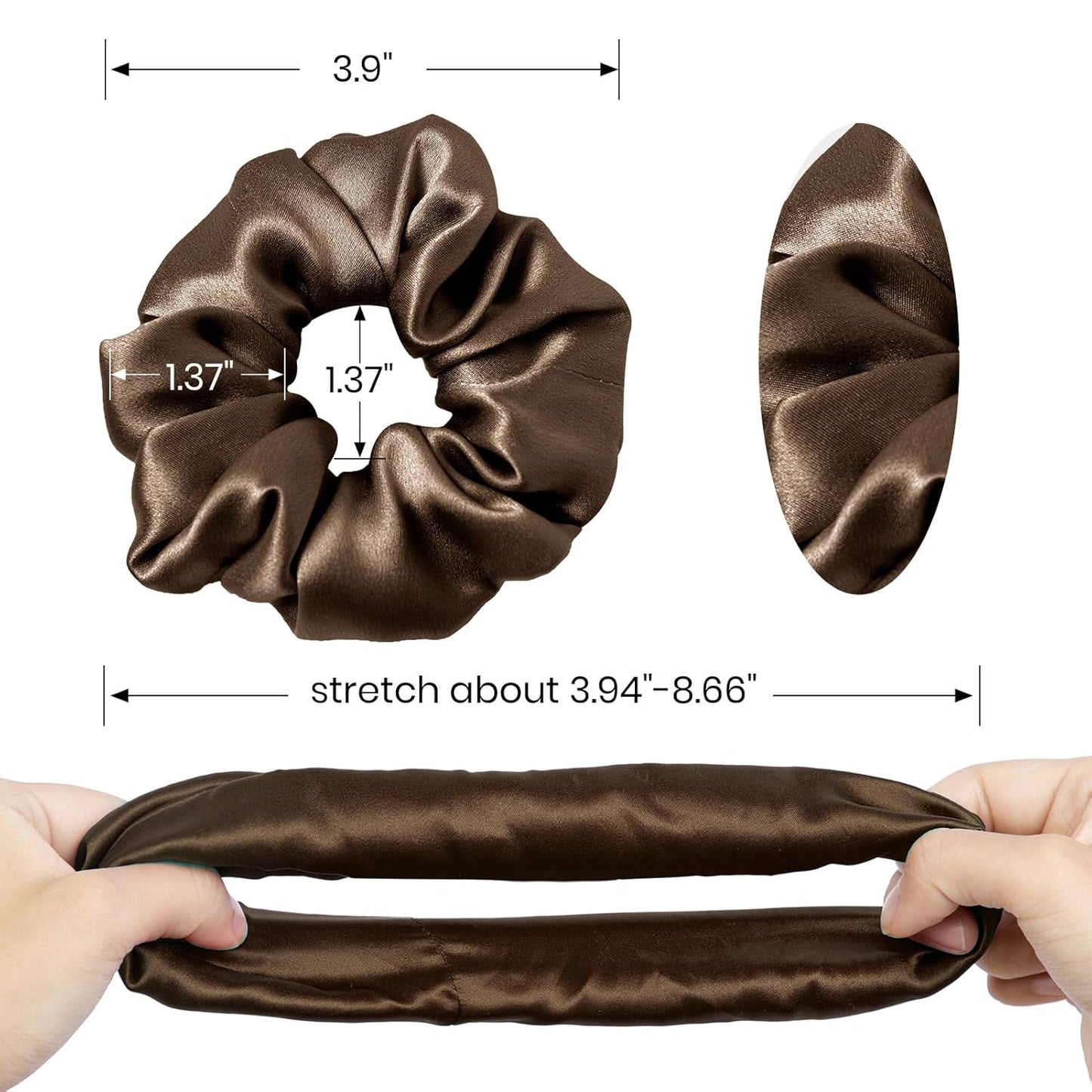 LILYSILK Silk Hair Scrunchies / Ties for Frizz & Breakage Prevention, 100% Mulberry, No Damage, Elastic ponytail Holders, 1Pc, Coffee - Colors A