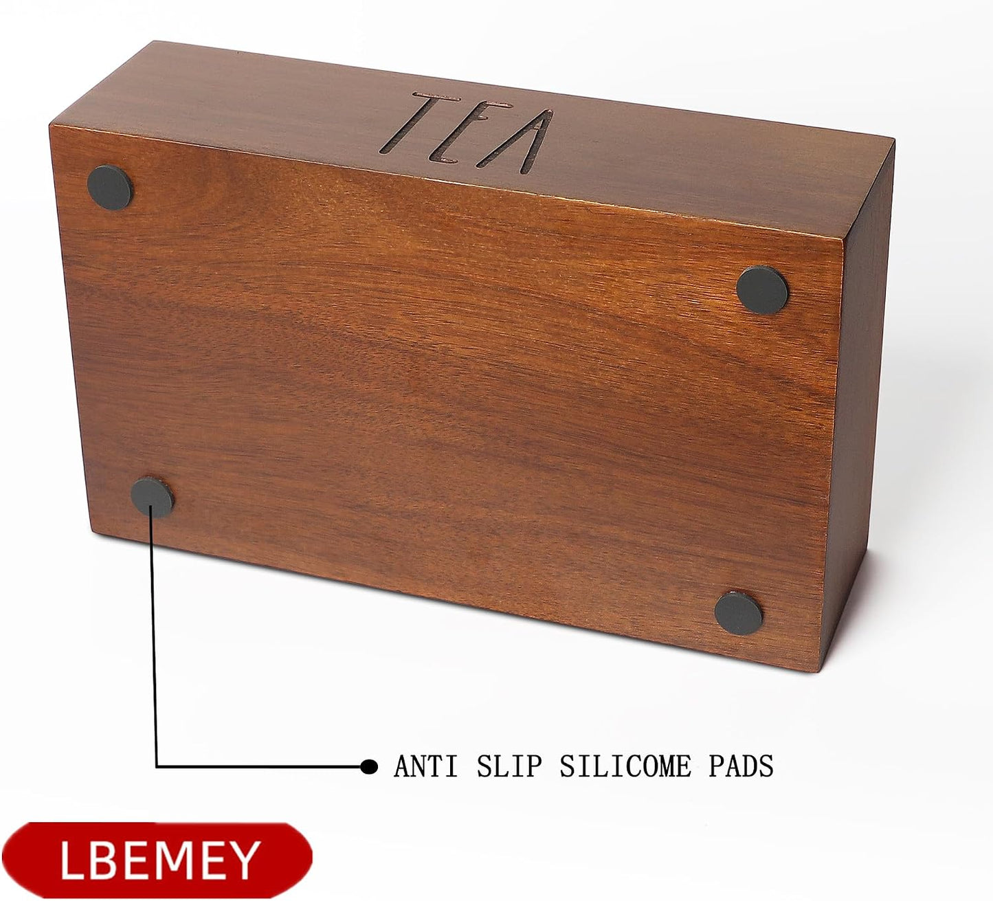 LBEMEY Tea Bag Organizer, Wood Tea Storage Containers with 6 Compartments, Sugar Packet Holder,Tea Bag Caddy Box for Cabinet Countertop Office (Brown-Labeled "Tea")