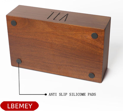LBEMEY Tea Bag Organizer, Wood Tea Storage Containers with 6 Compartments, Sugar Packet Holder,Tea Bag Caddy Box for Cabinet Countertop Office (Brown-Labeled "Tea")