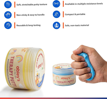 Abley’s Therapy Putty for Kids Play & Projects | Hand Exercise & Occupational Therapy Tool | Stress Relief & Fine Motor Skill Development | 4 Resistance Levels, 50g Each, Set of 4