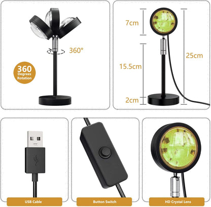 Sunset Lamp Projection Spotlight with Remote RGB 16 Colors for Influencer Video, 360 Degree Rotation Sunset Light Projector, Rainbow Projection Lamp LED Night Light for Bedroom, Party, Photography