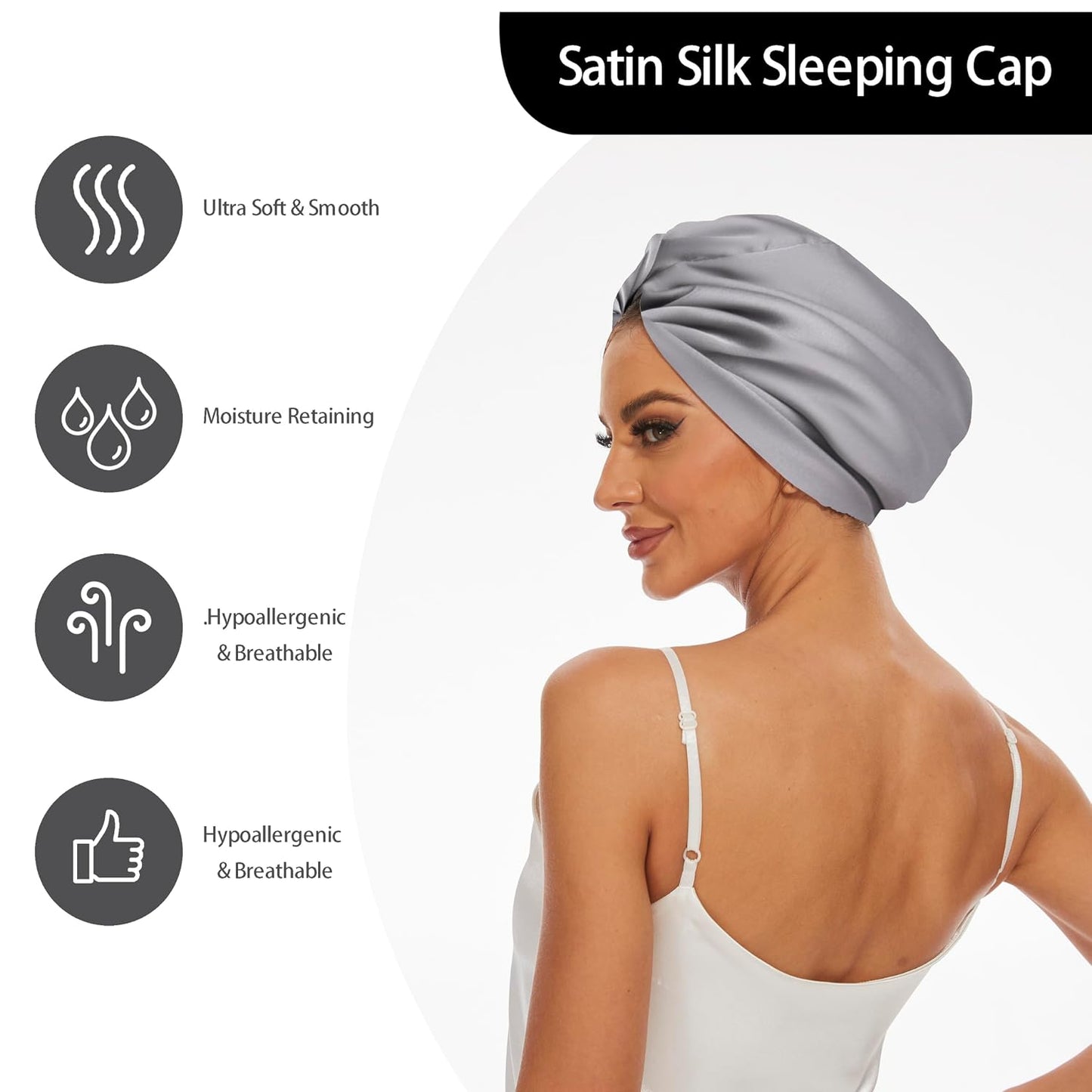 Adjustable Silk Satin Bonnet for Sleeping Hair Wrap, Double Layer Sleep Cap, Night Turban for Large Long Curly Braid Women Men Hair - Matcha Green